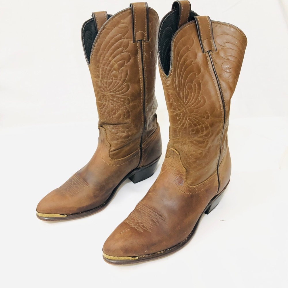 LAREDO Western cowboy boots Tan 8.5 M Gold Metal